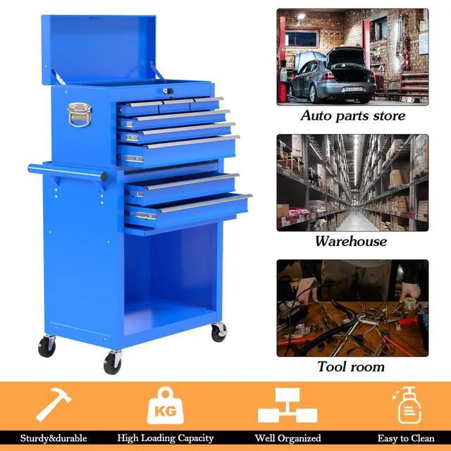 Alt view image 6 of 6 - 8-Drawer High Capacity Rolling Tool Chest, Removable Cabinet Storage Tool Box with Wheels and Drawers, Detachable Toolbox with Lock for Workshop Mechanics Garage