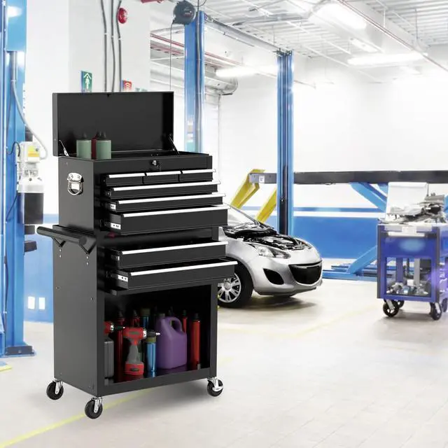 Alt view image 2 of 6 - 8-Drawer High Capacity Rolling Tool Chest, Removable Cabinet Storage Tool Box with Wheels and Drawers, Detachable Toolbox with Lock for Workshop Mechanics Garage (Black)