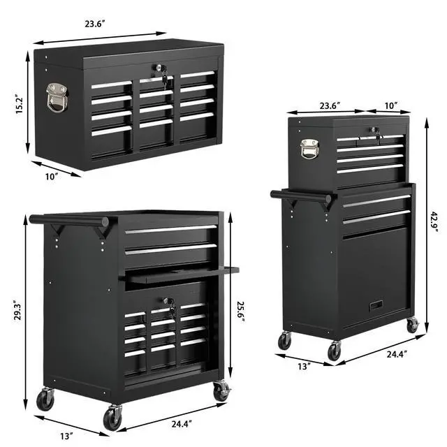Alt view image 3 of 6 - 8-Drawer High Capacity Rolling Tool Chest, Removable Cabinet Storage Tool Box with Wheels and Drawers, Detachable Toolbox with Lock for Workshop Mechanics Garage (Black)