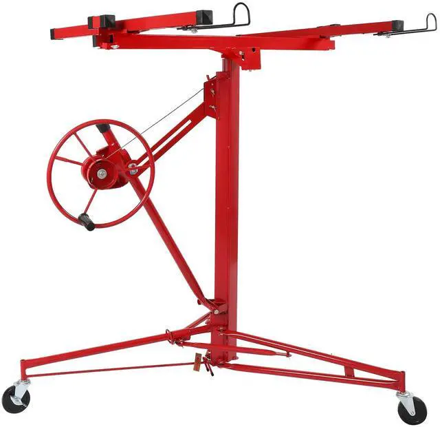 Main image of 16 FT Drywall Lift Panel Rolling Hoist Jack Lifter Sheetrock, Drywall Lifting Construction Tools Caster Wheel with Adjustable Telescopic Arm, Red