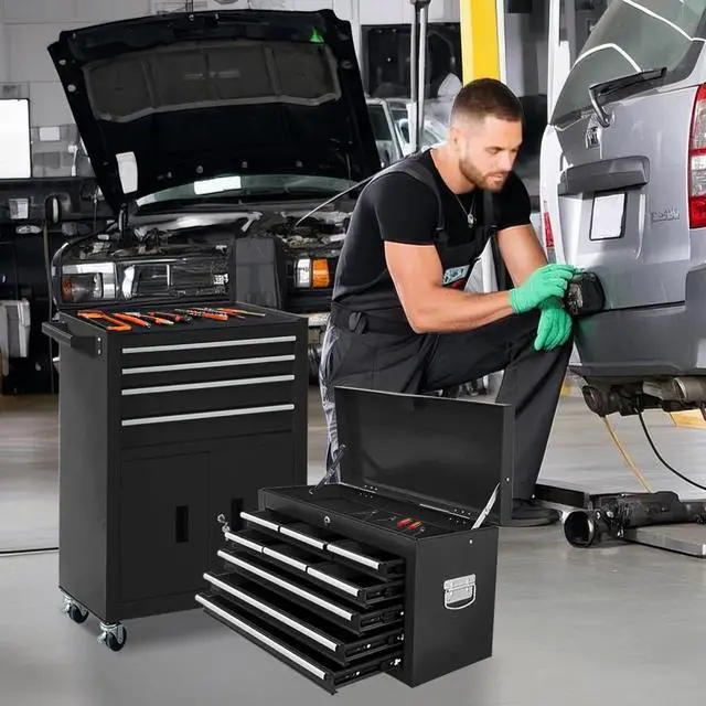 Alt view image 2 of 6 - 13-Drawer Rolling Tool Chest with Double Doors, 2 in 1 Detachable Rolling Tool Chest with Drawers, Mobile Tool Cabinet Combo, Metal Large Lockable Tool Box for Garage Workshop (Black)