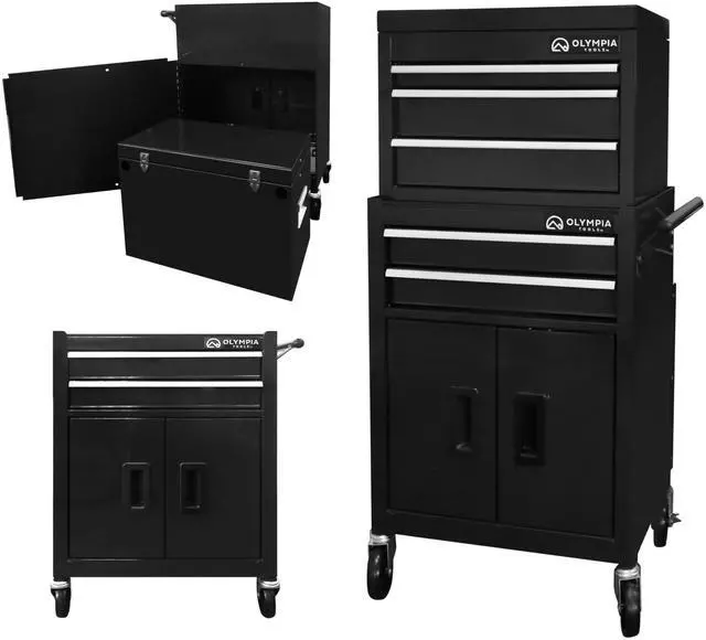 Alt view image 4 of 6 - 20-Inch Rolling Tool Cabinet Organizer, Heavy-Duty 5-Drawer Metal Tool Chest with Wheels and Locking Storage for Garage and Workshop, Black