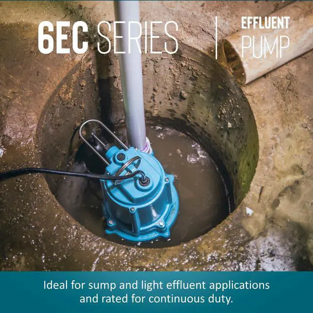 Alt view image 4 of 6 - 6EC-CIA-SFS 1/3 HP, 115-Volt, 3180 GPH Automatic Cast Iron Submersible Sump/Effluent Pump with Polypropylene Base, Integral Snap-Action Float Switch and 20-Ft. Cord, Blue, 506804