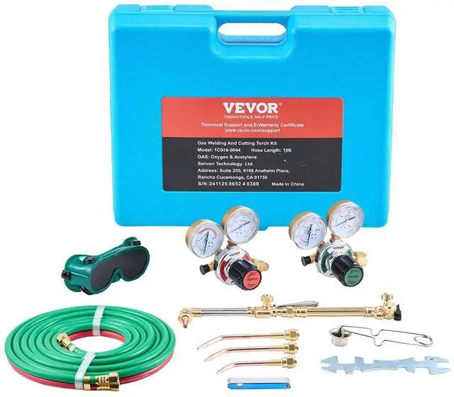 Main image of Oxygen Acetylene Torch Kit, Gas Welding Cutting Torch Kit, 14PCS Portable Oxy Acetylene Brazing Set with 177'' Long Twin-Hose, Cutting Nozzle, 3 Welding Tips & Carry Case (without Gas Cylinder)