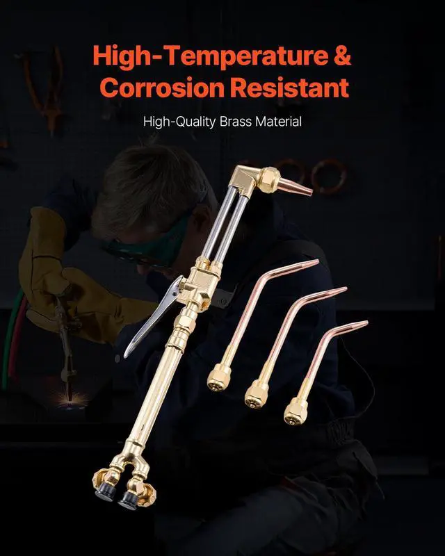 Alt view image 2 of 6 - Oxygen Acetylene Torch Kit, Gas Welding Cutting Torch Kit, 14PCS Portable Oxy Acetylene Brazing Set with 177'' Long Twin-Hose, Cutting Nozzle, 3 Welding Tips & Carry Case (without Gas Cylinder)