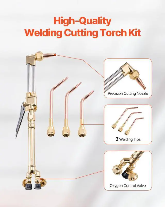Alt view image 3 of 6 - Oxygen Acetylene Torch Kit, Gas Welding Cutting Torch Kit, 14PCS Portable Oxy Acetylene Brazing Set with 177'' Long Twin-Hose, Cutting Nozzle, 3 Welding Tips & Carry Case (without Gas Cylinder)