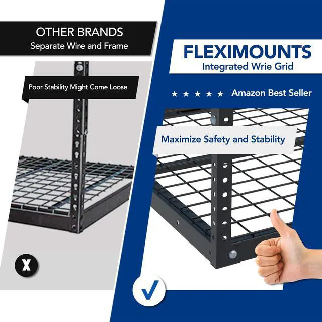 Alt view image 5 of 6 - 4x8 Overhead Garage Storage Rack w/Hooks Adjustable Ceiling Storage Rack, 96" Length x 48" Width x 40" Height, 22''-40" Ceiling Dropdown, Black, Classic Series