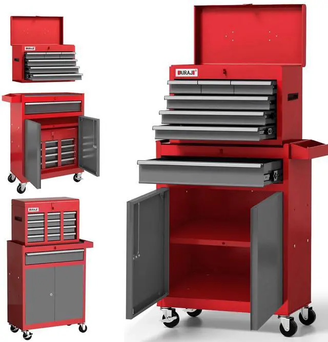 Main image of 7-Drawer Tool Chest with Wheels,40'' Rolling Tool Chest with Drawers,Portable Tool Cabinet with Liners,Detachable Top Tool Box,Rolling Tool Box for Garage Storage,Workshop,Warehouse,Red