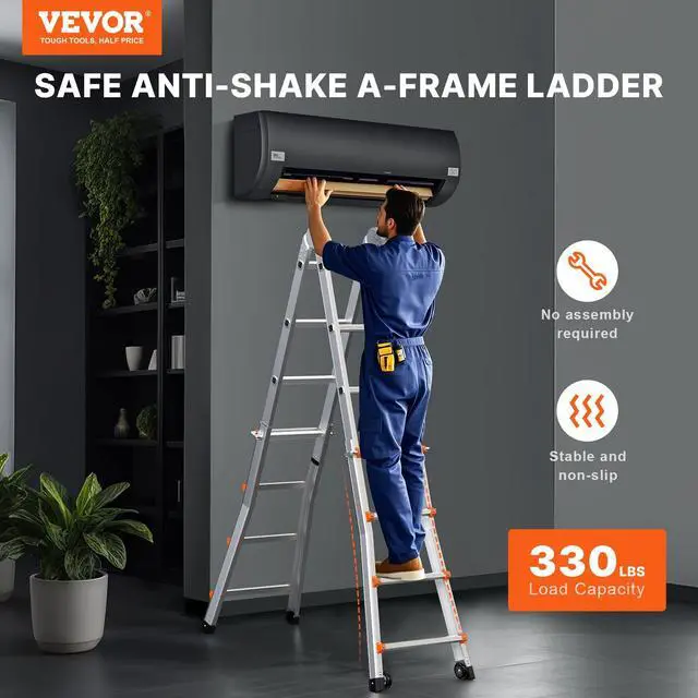 Alt view image 2 of 6 - Telescoping A Frame Ladder, 20.5 FT Compact Aluminum Extension, Multi-Function Portable Collapsible RV, for Homework Stairs Indoor Outdoor Roof, 330lb Load