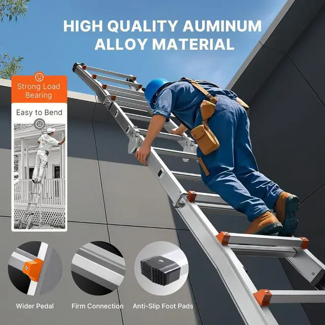 Alt view image 6 of 6 - Telescoping A Frame Ladder, 20.5 FT Compact Aluminum Extension, Multi-Function Portable Collapsible RV, for Homework Stairs Indoor Outdoor Roof, 330lb Load