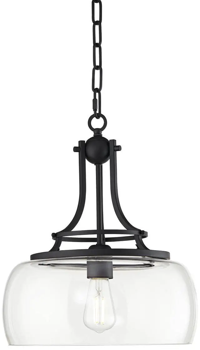Alt view image 2 of 6 - Pendant Light Fixture - Charleston Black Metal, Clear Glass, Farmhouse Pendant Light for Kitchen Islands, Living Rooms, Dining Rooms, Foyers, and Bedrooms - 13 1/2" Wide, 16" High