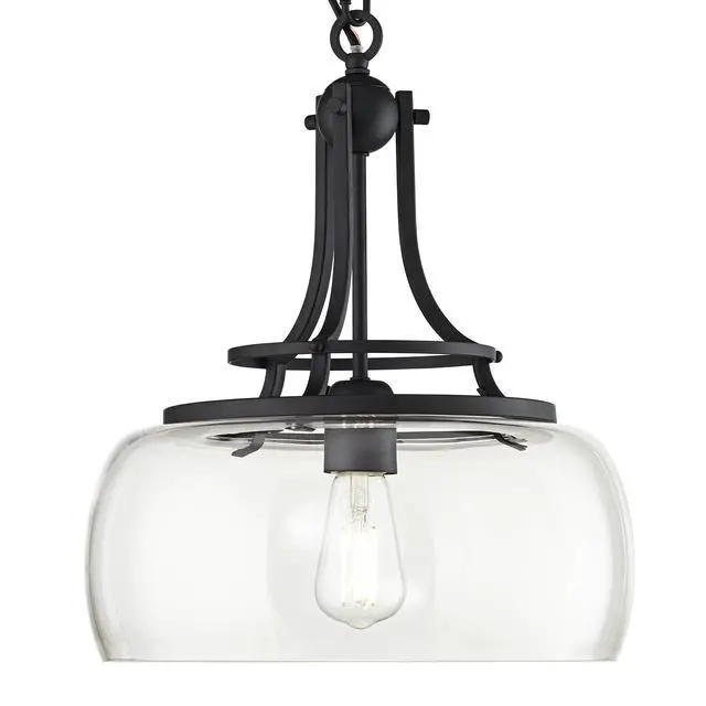 Alt view image 6 of 6 - Pendant Light Fixture - Charleston Black Metal, Clear Glass, Farmhouse Pendant Light for Kitchen Islands, Living Rooms, Dining Rooms, Foyers, and Bedrooms - 13 1/2" Wide, 16" High