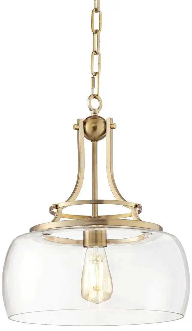 Alt view image 2 of 6 - Charleston Brass Hanging Pendant Lighting 13 1/2" Wide Modern Industrial LED Clear Glass Shade Fixture for Dining Room Living House Home Foyer Kitchen Island Entryway Bedroom