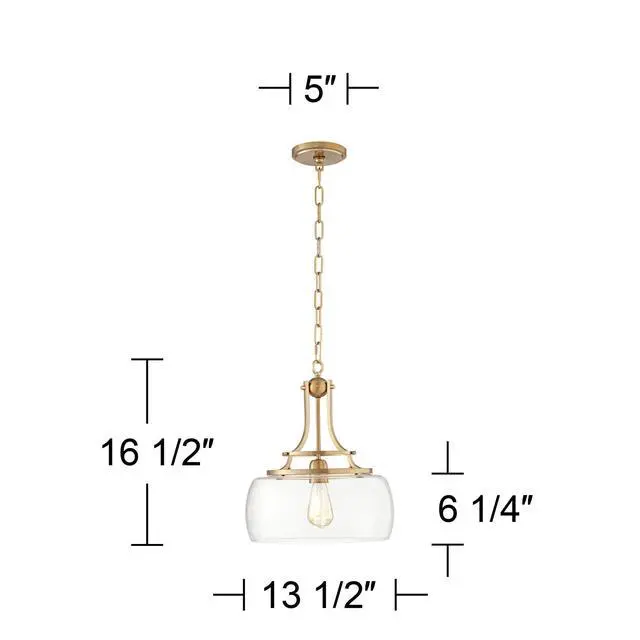 Alt view image 4 of 6 - Charleston Brass Hanging Pendant Lighting 13 1/2" Wide Modern Industrial LED Clear Glass Shade Fixture for Dining Room Living House Home Foyer Kitchen Island Entryway Bedroom