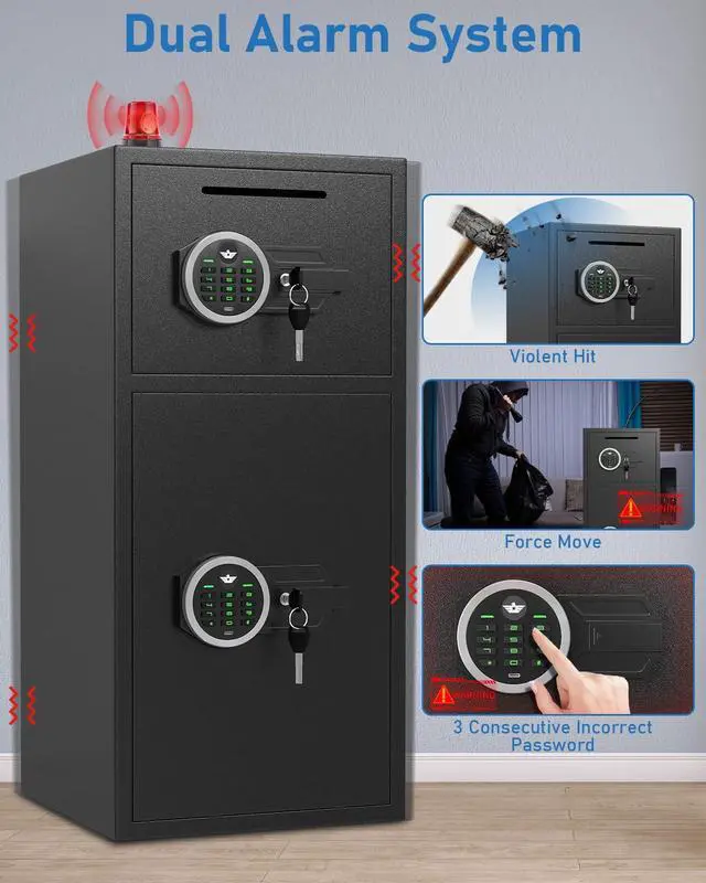 Alt view image 6 of 6 - 6.0 Cubic Extra Large Home Safe Box Fireproof Waterproof, Digital Home Security Safe Box with Adjustable Shelf & Deposit Slot, Money Safes with Backlit Keypad & Dual Alarm for Home Office