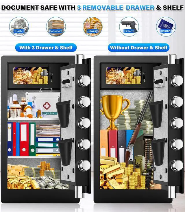 Alt view image 6 of 6 - 8.5 Cubic Feet Large Biometric Safe Box, Home Safes Water Fireproof, Duty Document Safe with Bottom Hidden Compartment, Anti-Theft Dual Alerts, Mute Mode, Digital Security for Home and Business