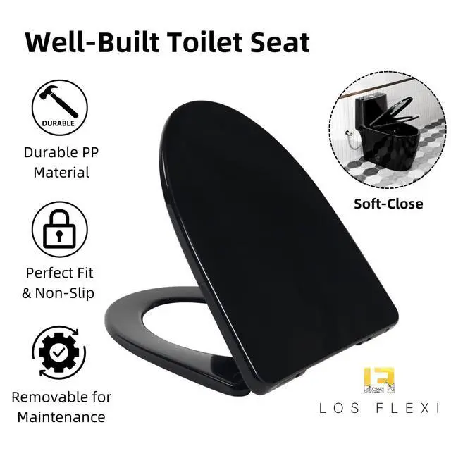 Alt view image 4 of 6 - Black Toilet with Rimless Swirl Flush, 17.3" ADA Modern Elongated One Piece Toilets For Bathrooms, Dual Flush 1.0/1.28 GPF, Comfort Chair Height, Soft-Close Black Toilet Seat & 12" Rough-In