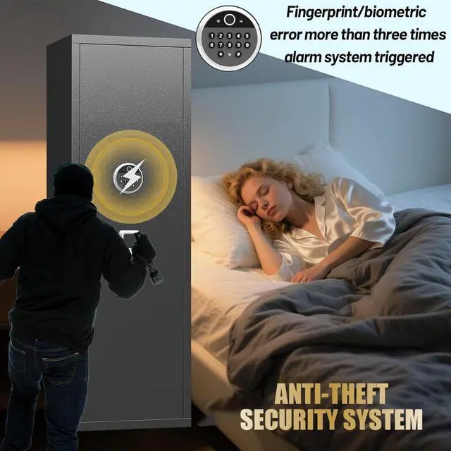 Alt view image 5 of 6 - No Assembly Required Gun Safe for Rifles and Pistols Fingerprint,14" W x 58" H Adjustable Gun Cabinet for Home,14-15 Gun Safes for Rifle and Password Lock,Black