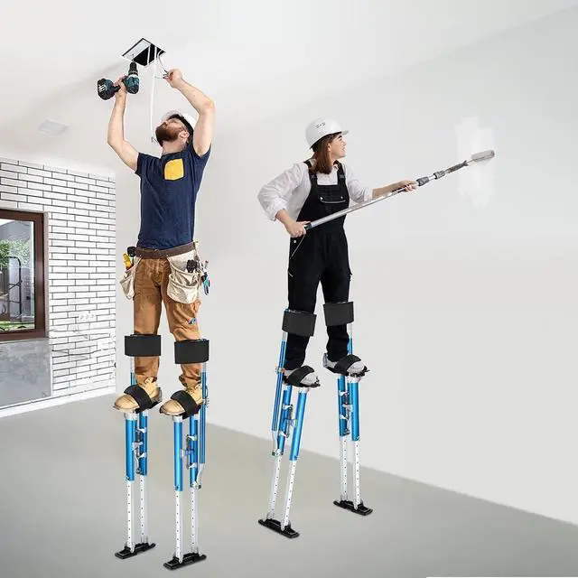 Alt view image 2 of 6 - Drywall Stilts 36" - 50" Adjustable Aluminum Drywall Tools with Extra Pair of Upgraded Stilt Strap System Padded Knee Straps & Foot Bands for Complete Secure Fit & All-day Comfort