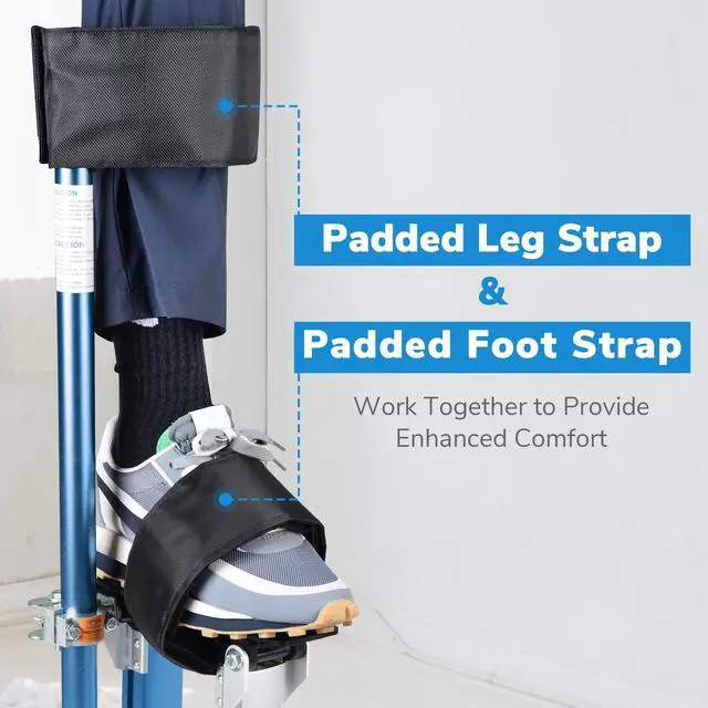 Alt view image 3 of 6 - Drywall Stilts 36" - 50" Adjustable Aluminum Drywall Tools with Extra Pair of Upgraded Stilt Strap System Padded Knee Straps & Foot Bands for Complete Secure Fit & All-day Comfort