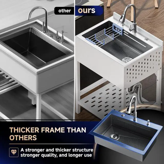 Alt view image 2 of 6 - 26 Stainless Steel Utility Sinks, Freestanding Rectangular Laundry Room Sinks, Upgrades Hoses and Drain Kit, White Commercial Sink for Garage, Outdoor