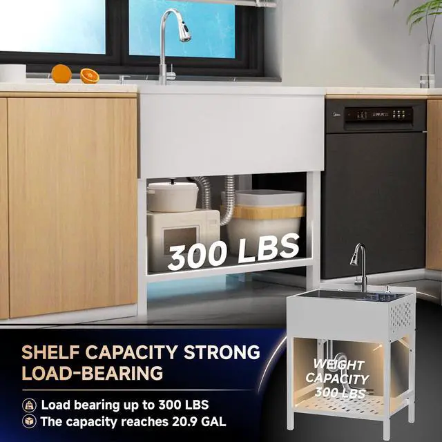 Alt view image 3 of 6 - 26 Stainless Steel Utility Sinks, Freestanding Rectangular Laundry Room Sinks, Upgrades Hoses and Drain Kit, White Commercial Sink for Garage, Outdoor