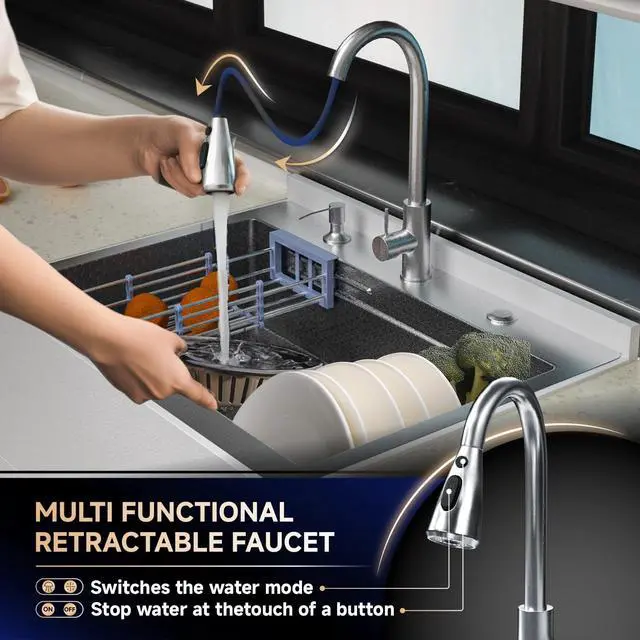 Alt view image 5 of 6 - 26 Stainless Steel Utility Sinks, Freestanding Rectangular Laundry Room Sinks, Upgrades Hoses and Drain Kit, White Commercial Sink for Garage, Outdoor