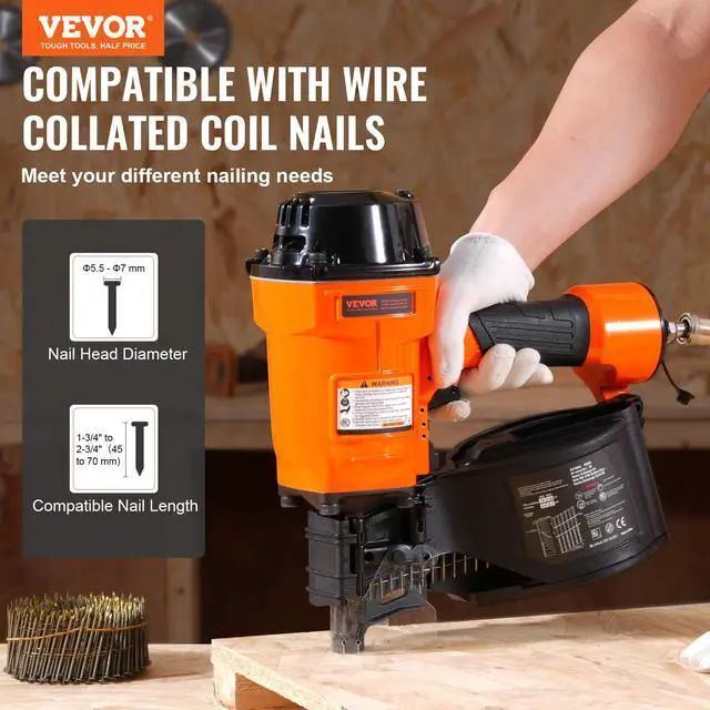 Alt view image 2 of 6 - Coil Siding Nailer MCN70, 1-3/4" to 2-3/4" 15 Degree Pneumatic Siding Nail Gun, 70-120PSI Air Coil Nailer for Pallet, Crating, Framing, Siding and Fencing