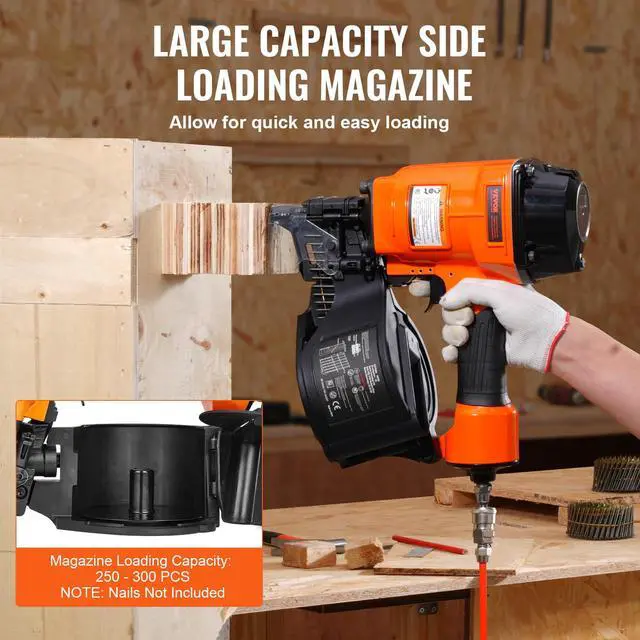 Alt view image 3 of 6 - Coil Siding Nailer MCN70, 1-3/4" to 2-3/4" 15 Degree Pneumatic Siding Nail Gun, 70-120PSI Air Coil Nailer for Pallet, Crating, Framing, Siding and Fencing