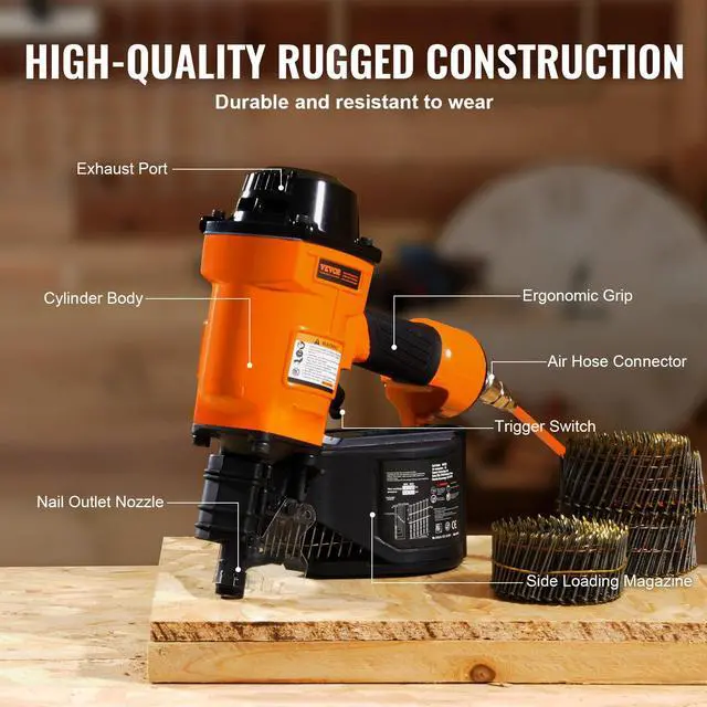 Alt view image 5 of 6 - Coil Siding Nailer MCN70, 1-3/4" to 2-3/4" 15 Degree Pneumatic Siding Nail Gun, 70-120PSI Air Coil Nailer for Pallet, Crating, Framing, Siding and Fencing