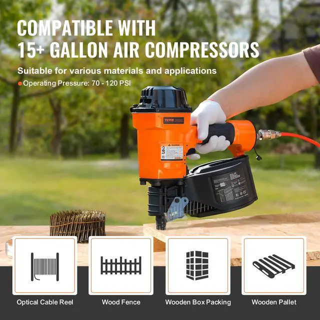 Alt view image 6 of 6 - Coil Siding Nailer MCN70, 1-3/4" to 2-3/4" 15 Degree Pneumatic Siding Nail Gun, 70-120PSI Air Coil Nailer for Pallet, Crating, Framing, Siding and Fencing