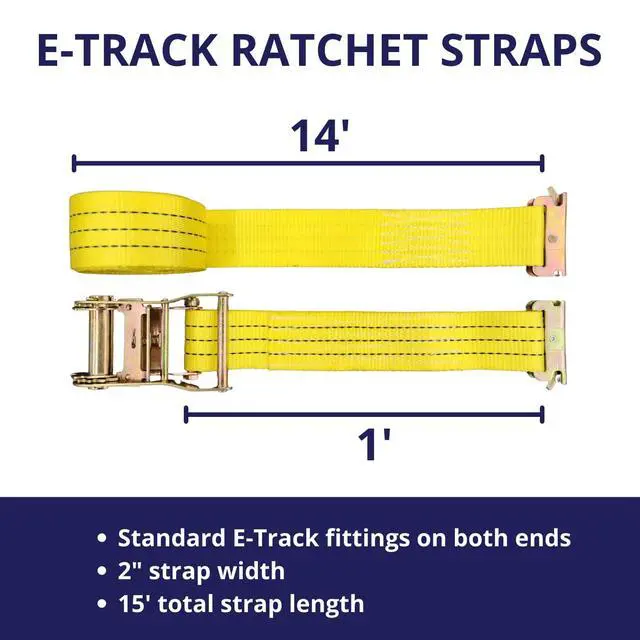 Alt view image 2 of 5 - E-Track Ratchet Tie Down Straps, 2 in x 15 ft, 4,400 lb Breaking Strength, 18-Pack
