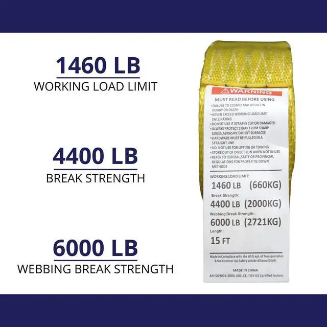 Alt view image 5 of 5 - E-Track Ratchet Tie Down Straps, 2 in x 15 ft, 4,400 lb Breaking Strength, 18-Pack