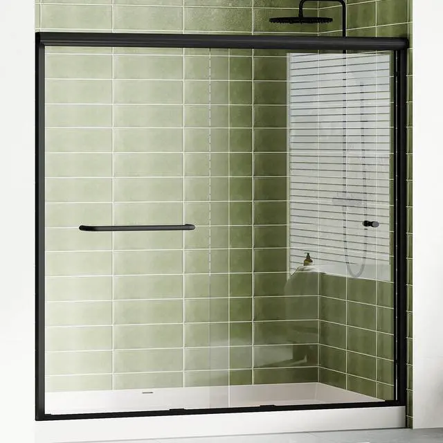Main image of 56-60" W x 58" H Semi-Frameless Walk-in Shower Door, 4" Adjustable Design, 1/4inch Thick Tempered Glass, Matte Black Aluminum Alloy Frame, Modern Bathroom Shower Sliding Door