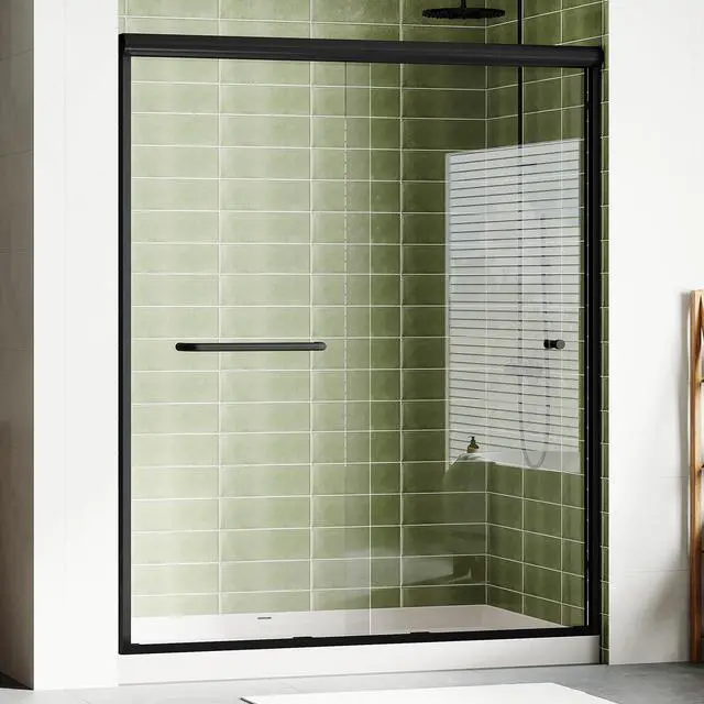 Main image of 56-60" W x 72" H Semi-Frameless Walk-in Shower Door, 4" Adjustable Design, 1/4inch Thick Tempered Glass, Matte Black Aluminum Alloy Frame, Modern Bathroom Shower Sliding Door