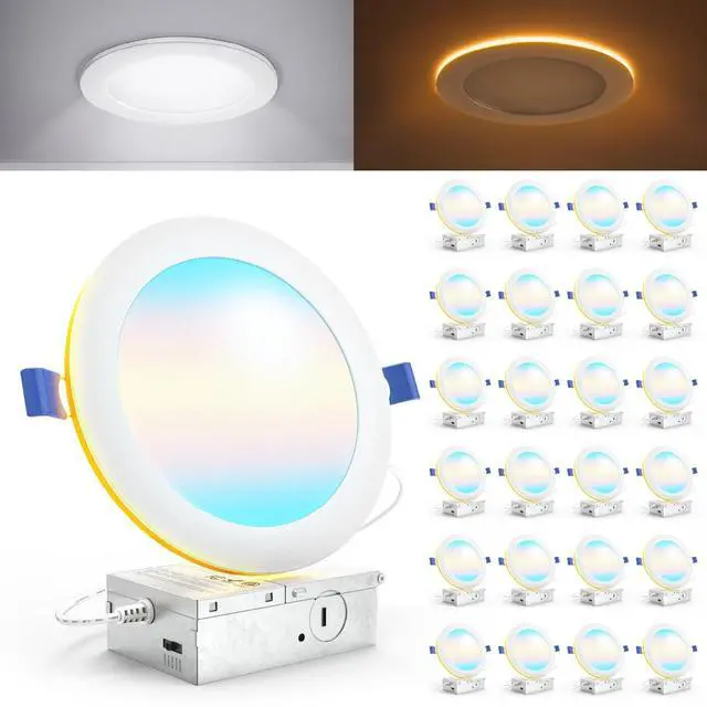 Main image of Sunco 24 Pack 6 Inch LED Recessed Light with Night Light, Canless Recessed Lighting, 1500 LM, 15W (150W Equivalent), Selectable CCT 2700K/3000K/4000K/5000K/6000K, Dimmable, with Junction Box