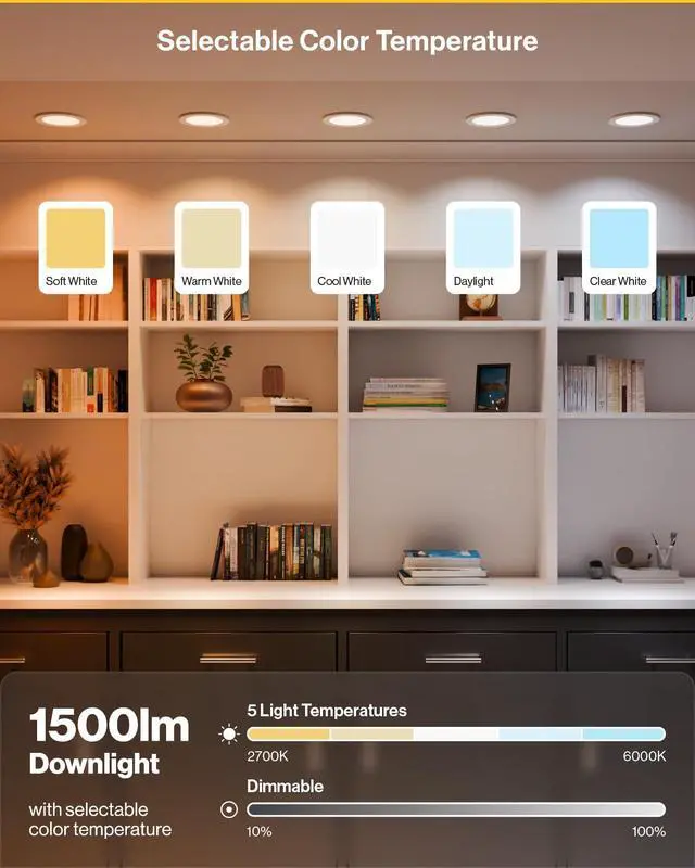 Alt view image 3 of 6 - Sunco 24 Pack 6 Inch LED Recessed Light with Night Light, Canless Recessed Lighting, 1500 LM, 15W (150W Equivalent), Selectable CCT 2700K/3000K/4000K/5000K/6000K, Dimmable, with Junction Box