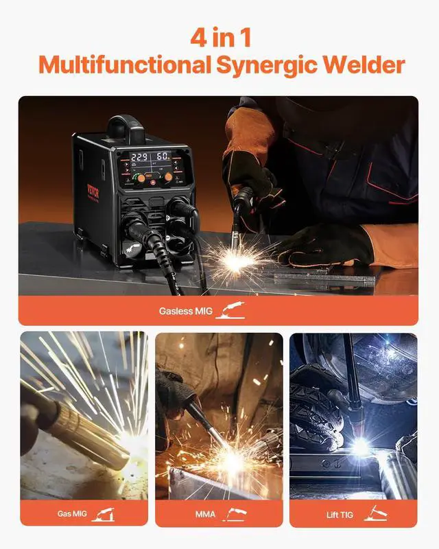 Alt view image 2 of 6 - MIG Welder, 200A Synergic Mig Welding Machine, 4-in-1 Gas MIG/Flux Core MIG/Stick/Lift TIG Multi-Process Welder Machine, 110V/220V Dual Voltage Mig Welder with IGBT Inverter & LCD Screen Display