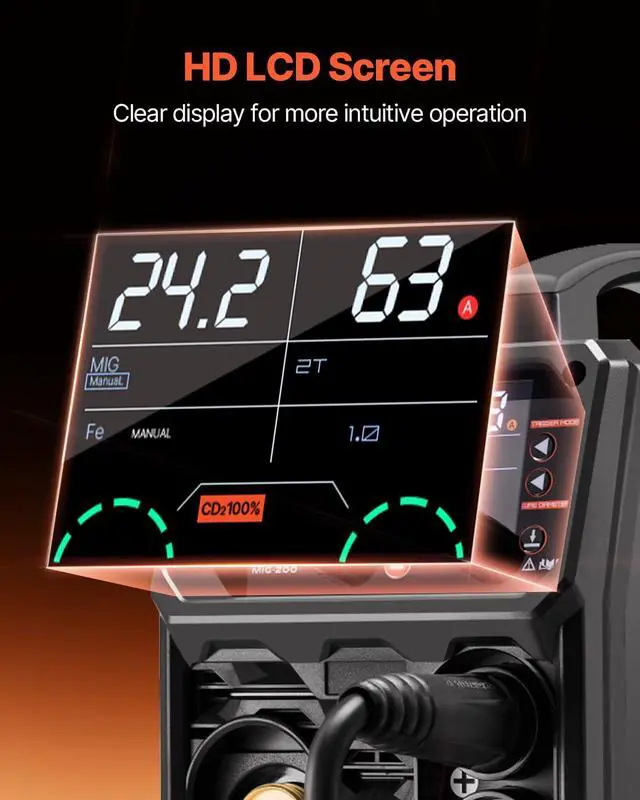 Alt view image 5 of 6 - MIG Welder, 200A Synergic Mig Welding Machine, 4-in-1 Gas MIG/Flux Core MIG/Stick/Lift TIG Multi-Process Welder Machine, 110V/220V Dual Voltage Mig Welder with IGBT Inverter & LCD Screen Display