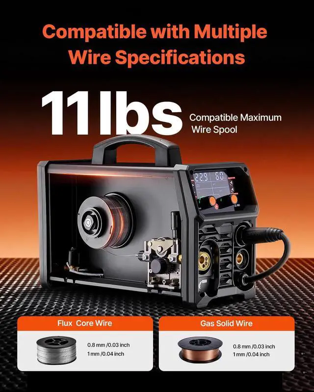 Alt view image 6 of 6 - MIG Welder, 200A Synergic Mig Welding Machine, 4-in-1 Gas MIG/Flux Core MIG/Stick/Lift TIG Multi-Process Welder Machine, 110V/220V Dual Voltage Mig Welder with IGBT Inverter & LCD Screen Display