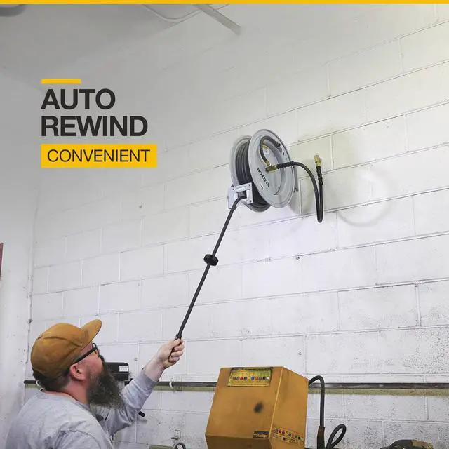 Alt view image 4 of 6 - Auto Rewind Air Hose Reel - with 1/2in. x 50ft. Rubber Hose, 300 PSI