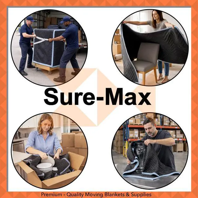 Alt view image 6 of 6 - 12 Heavy-Duty Moving & Packing Blankets - Ultra Thick Pro - 80" x 72" (65 lb/dz weight) - Professional Quilted Shipping Furniture Pads Black
