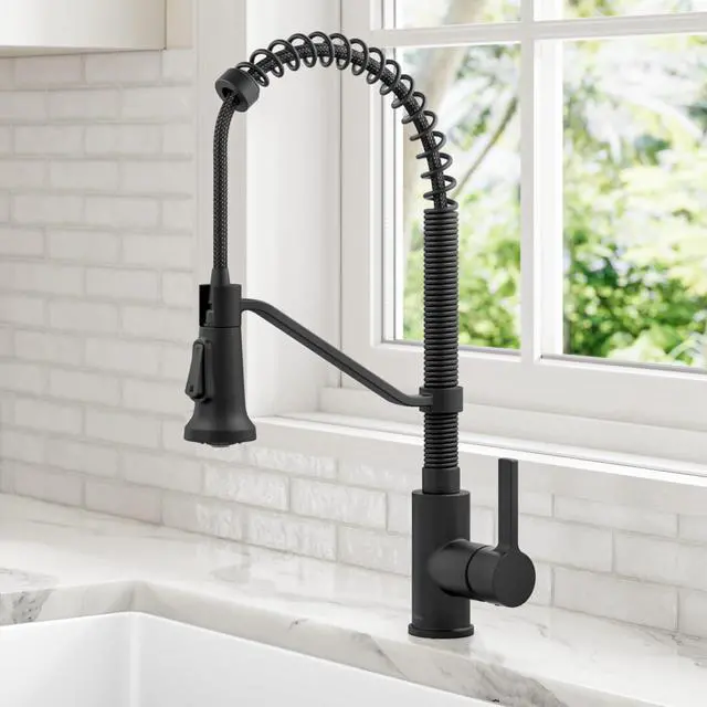 Main image of Britt Commercial Style 2-Function Single Handle Pull Down Kitchen Faucet in Matte Black, KPF-1693MB