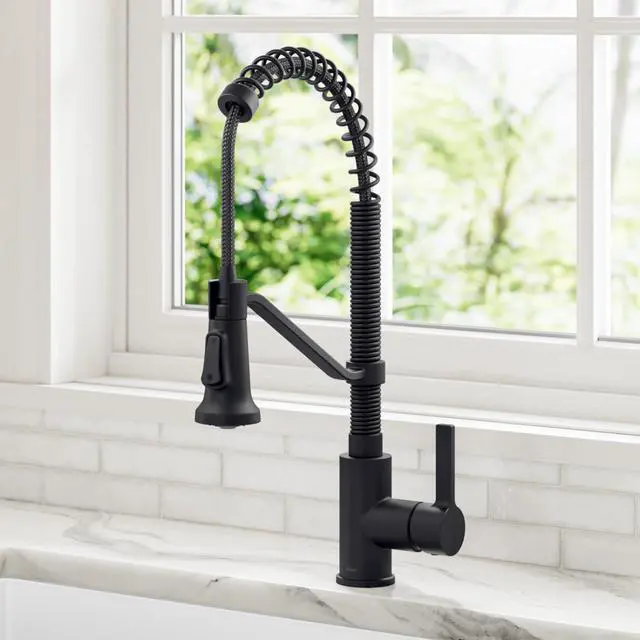 Alt view image 2 of 6 - Britt Commercial Style 2-Function Single Handle Pull Down Kitchen Faucet in Matte Black, KPF-1693MB