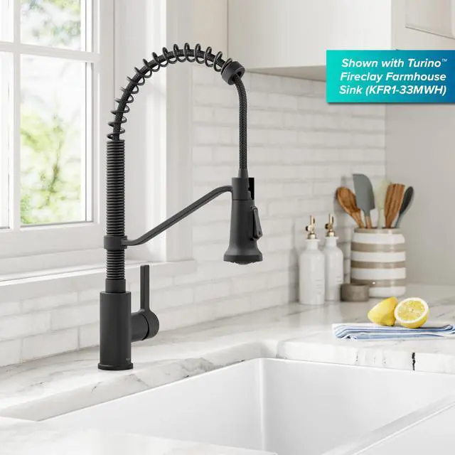 Alt view image 3 of 6 - Britt Commercial Style 2-Function Single Handle Pull Down Kitchen Faucet in Matte Black, KPF-1693MB