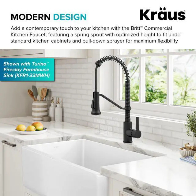 Alt view image 4 of 6 - Britt Commercial Style 2-Function Single Handle Pull Down Kitchen Faucet in Matte Black, KPF-1693MB