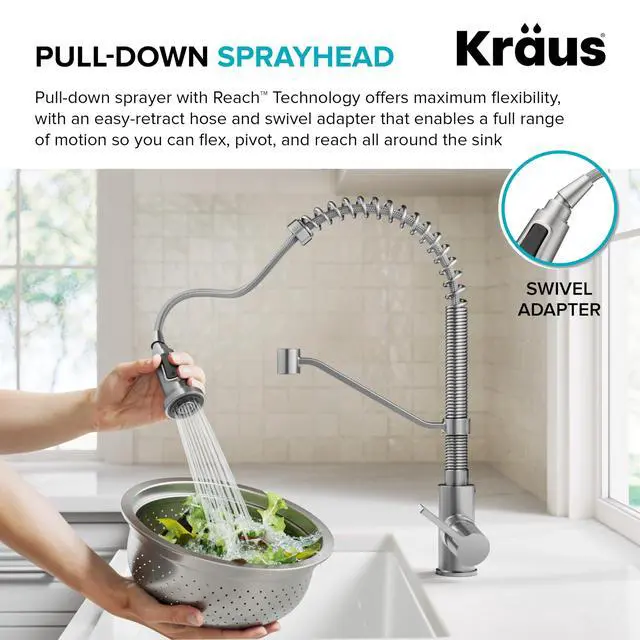 Alt view image 6 of 6 - Britt Commercial Style 2-Function Single Handle Pull Down Kitchen Faucet in Matte Black, KPF-1693MB