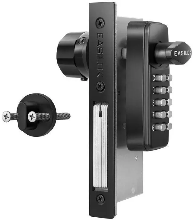 Main image of EASILOK Keyless Mechanical Storefront Lock, DIY No-Drill Commercial Mortise Replacement, Fits 31/32" Backset, Black, Deadbolt