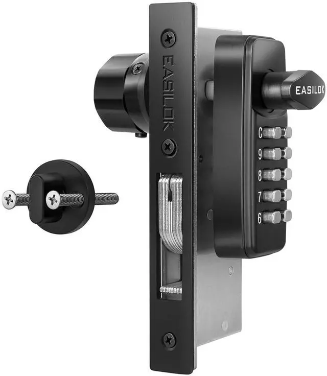 Main image of EASILOK Keyless Mechanical Storefront Lock, DIY No-Drill Commercial Mortise Replacement, Fits 31/32" Backset, Silver, Hook Bolt