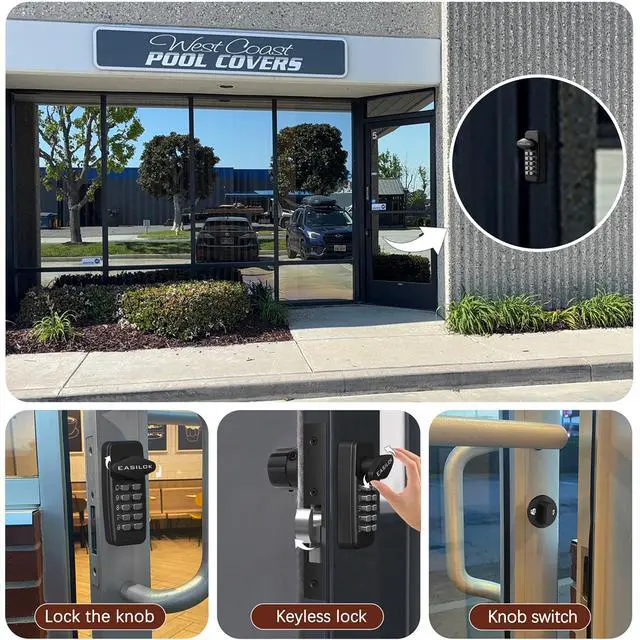 Alt view image 5 of 6 - EASILOK Keyless Mechanical Storefront Lock, DIY No-Drill Commercial Mortise Replacement, Fits 31/32" Backset, Silver, Hook Bolt